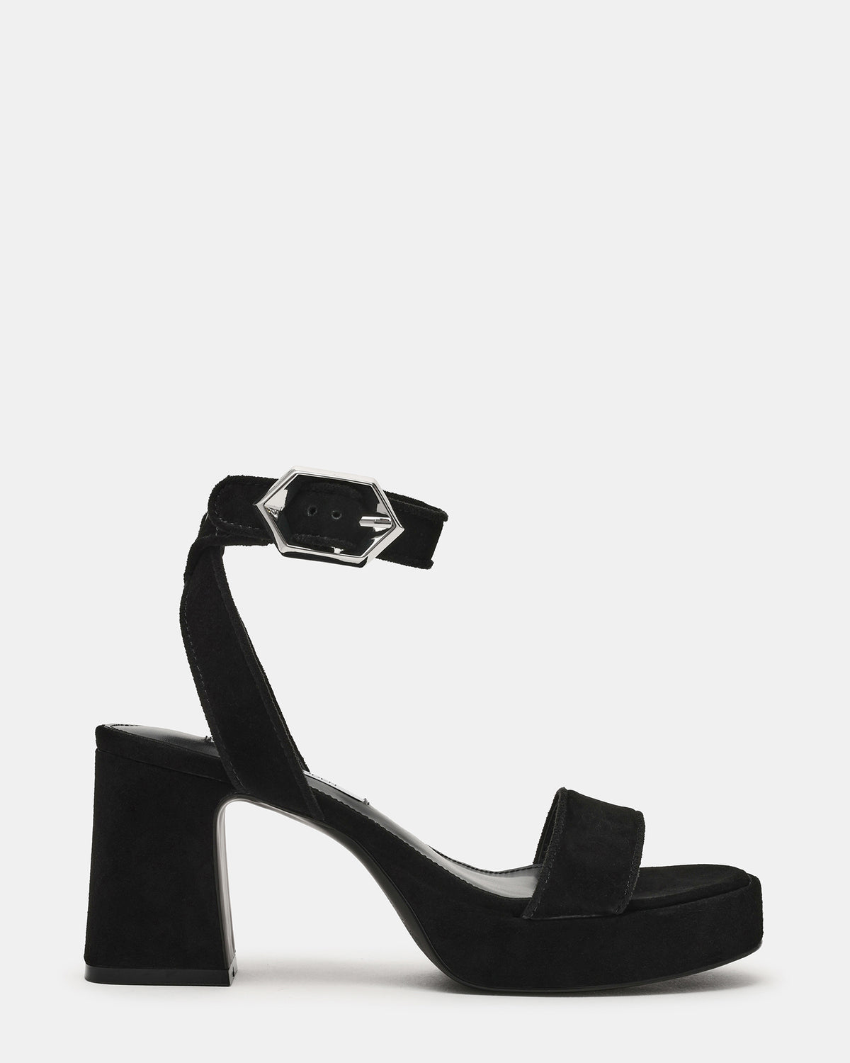 Steve Madden ELIDA Black Suede Ankle Strap Platform Women's Block Heel