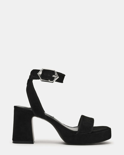 Steve Madden ELIDA Black Suede Ankle Strap Platform Women's Block Heel