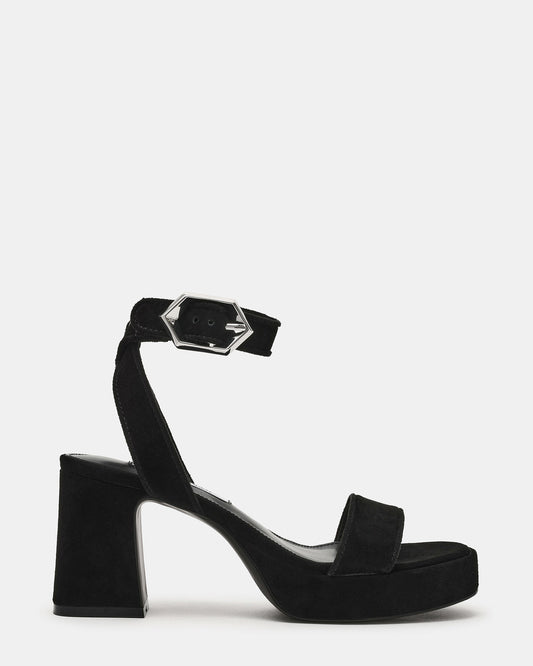 Steve Madden ELIDA Black Suede Ankle Strap Platform Women's Block Heel