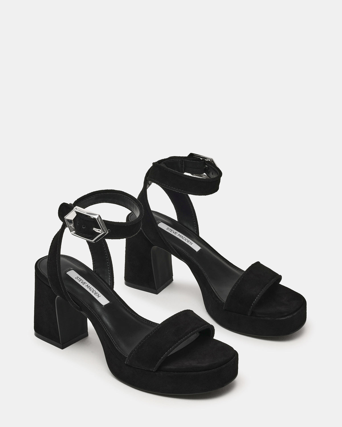 Steve Madden ELIDA Black Suede Ankle Strap Platform Women's Block Heel