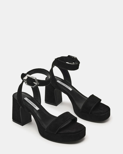 Steve Madden ELIDA Black Suede Ankle Strap Platform Women's Block Heel