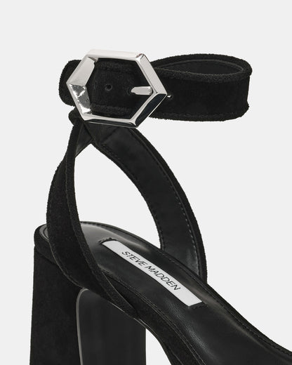 Steve Madden ELIDA Black Suede Ankle Strap Platform Women's Block Heel
