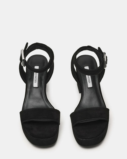 Steve Madden ELIDA Black Suede Ankle Strap Platform Women's Block Heel