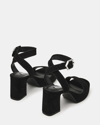 Steve Madden ELIDA Black Suede Ankle Strap Platform Women's Block Heel