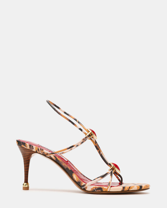Steve Madden RAMOS-STONE RED/BROWN PRINT Strappy Stiletto Women's Heel