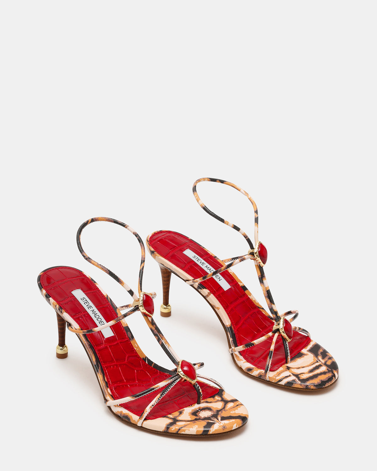 Steve Madden RAMOS-STONE RED/BROWN PRINT Strappy Stiletto Women's Heel
