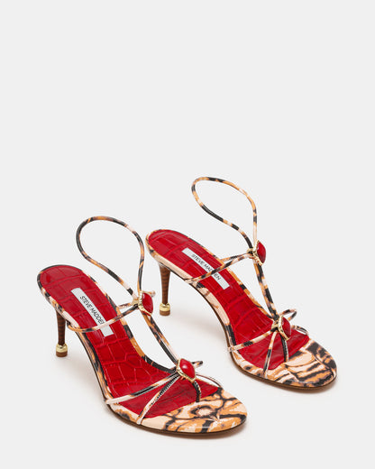 Steve Madden RAMOS-STONE RED/BROWN PRINT Strappy Stiletto Women's Heel