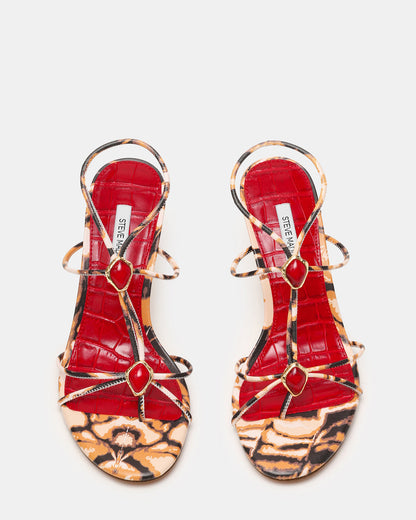 Steve Madden RAMOS-STONE RED/BROWN PRINT Strappy Stiletto Women's Heel