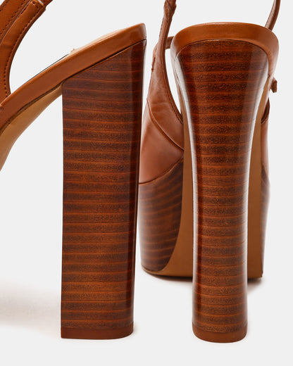 Steve Madden SCOTLYN Stacked Tan Leather Mary-Mary Platform Women's Block Heel
