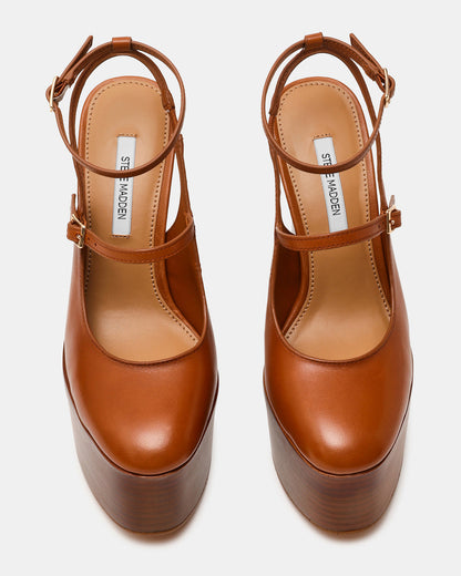 Steve Madden SCOTLYN Stacked Tan Leather Mary-Mary Platform Women's Block Heel