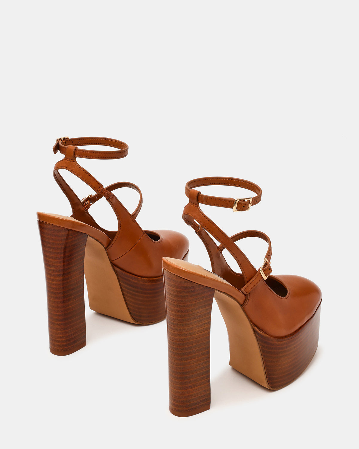 Steve Madden SCOTLYN Stacked Tan Leather Mary-Mary Platform Women's Block Heel