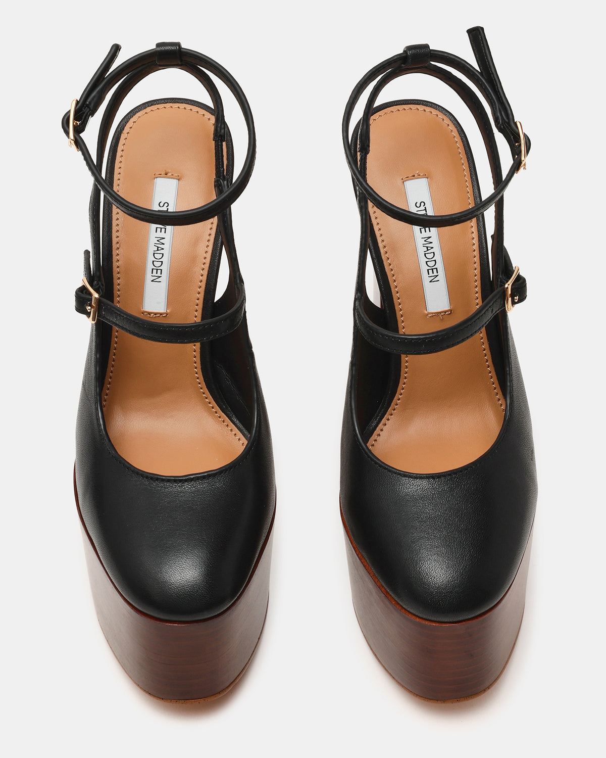 Steve Madden SCOTLYN Stacked Black Leather Mary-Mary Platform Women's Block Heel