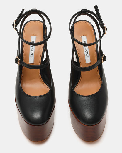 Steve Madden SCOTLYN Stacked Black Leather Mary-Mary Platform Women's Block Heel