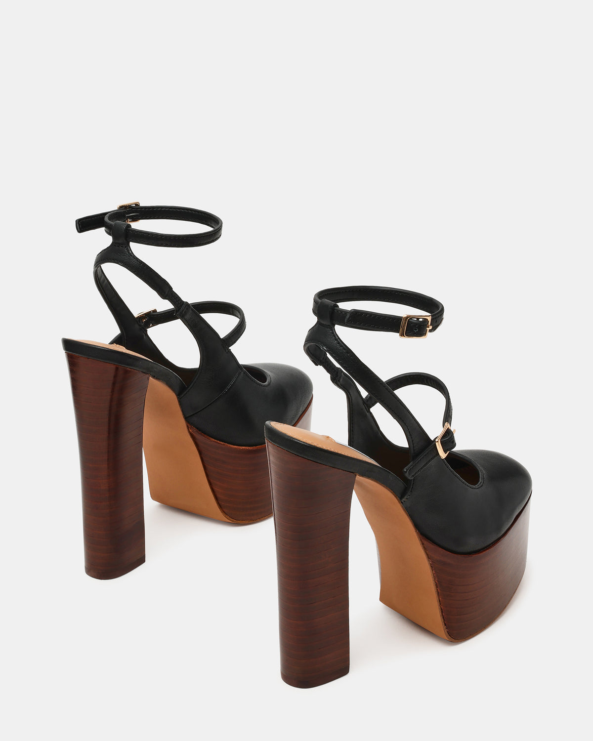 Steve Madden SCOTLYN Stacked Black Leather Mary-Mary Platform Women's Block Heel