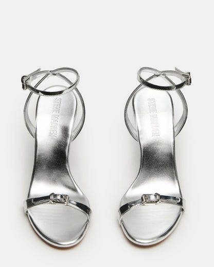 Steve Madden FOXX Silver Strappy Stiletto Open-Toe Women's Heel
