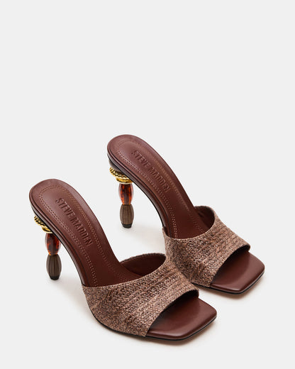 Steve Madden SIA Brown Square-Toe Mule Sculptured Beaded Women's Heel