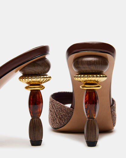 Steve Madden SIA Brown Square-Toe Mule Sculptured Beaded Women's Heel