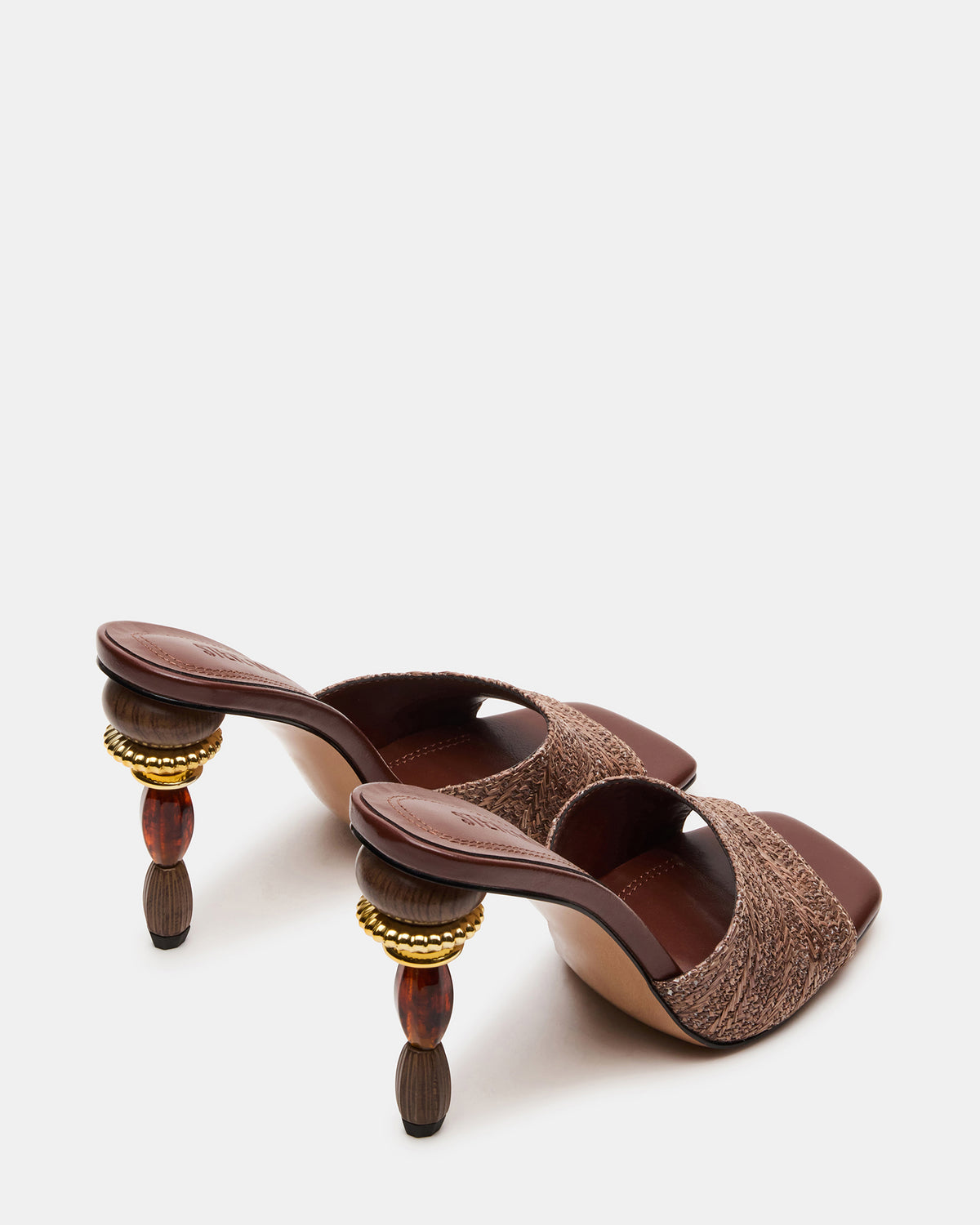 Steve Madden SIA Brown Square-Toe Mule Sculptured Beaded Women's Heel