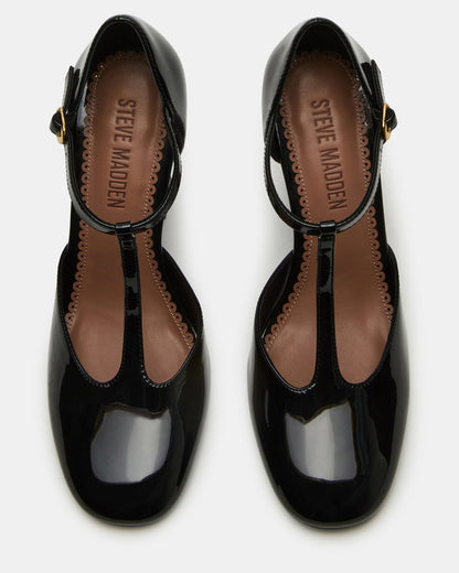 Steve Madden MALCOLM Black Patent T-Strap Block Heel Women's Heel