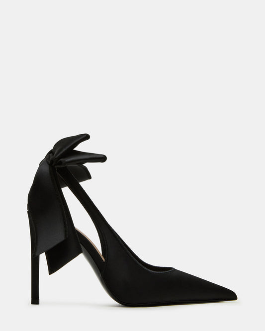 Steve Madden TEACUP Black Satin Women's Pointed-Toe Slingback Heel