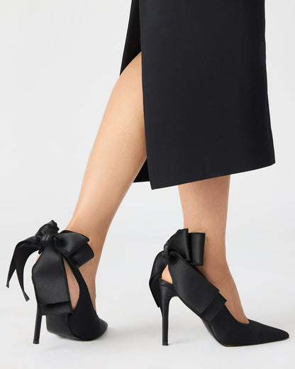 Steve Madden TEACUP Black Satin Women's Pointed-Toe Slingback Heel