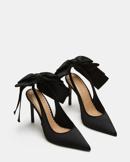 Steve Madden TEACUP Black Satin Women's Pointed-Toe Slingback Heel