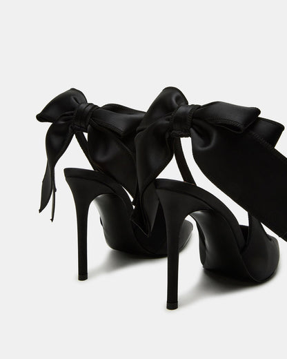 Steve Madden TEACUP Black Satin Women's Pointed-Toe Slingback Heel