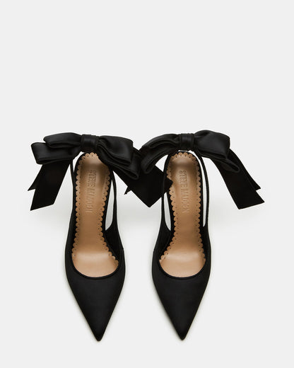 Steve Madden TEACUP Black Satin Women's Pointed-Toe Slingback Heel