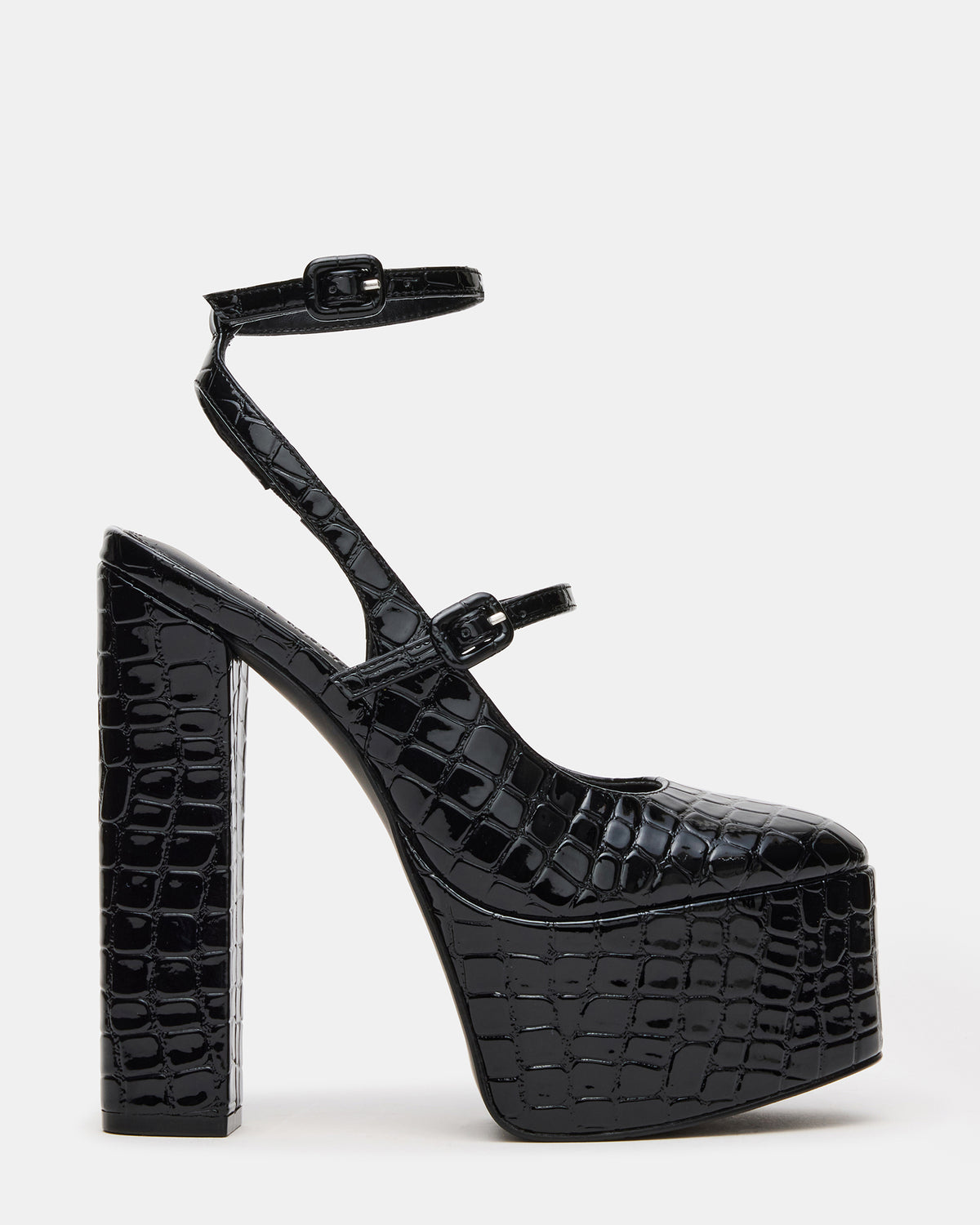 Steve Madden SCOTLYN Black Crocodile Women's Platform Block Heel