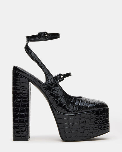 Steve Madden SCOTLYN Black Crocodile Women's Platform Block Heel