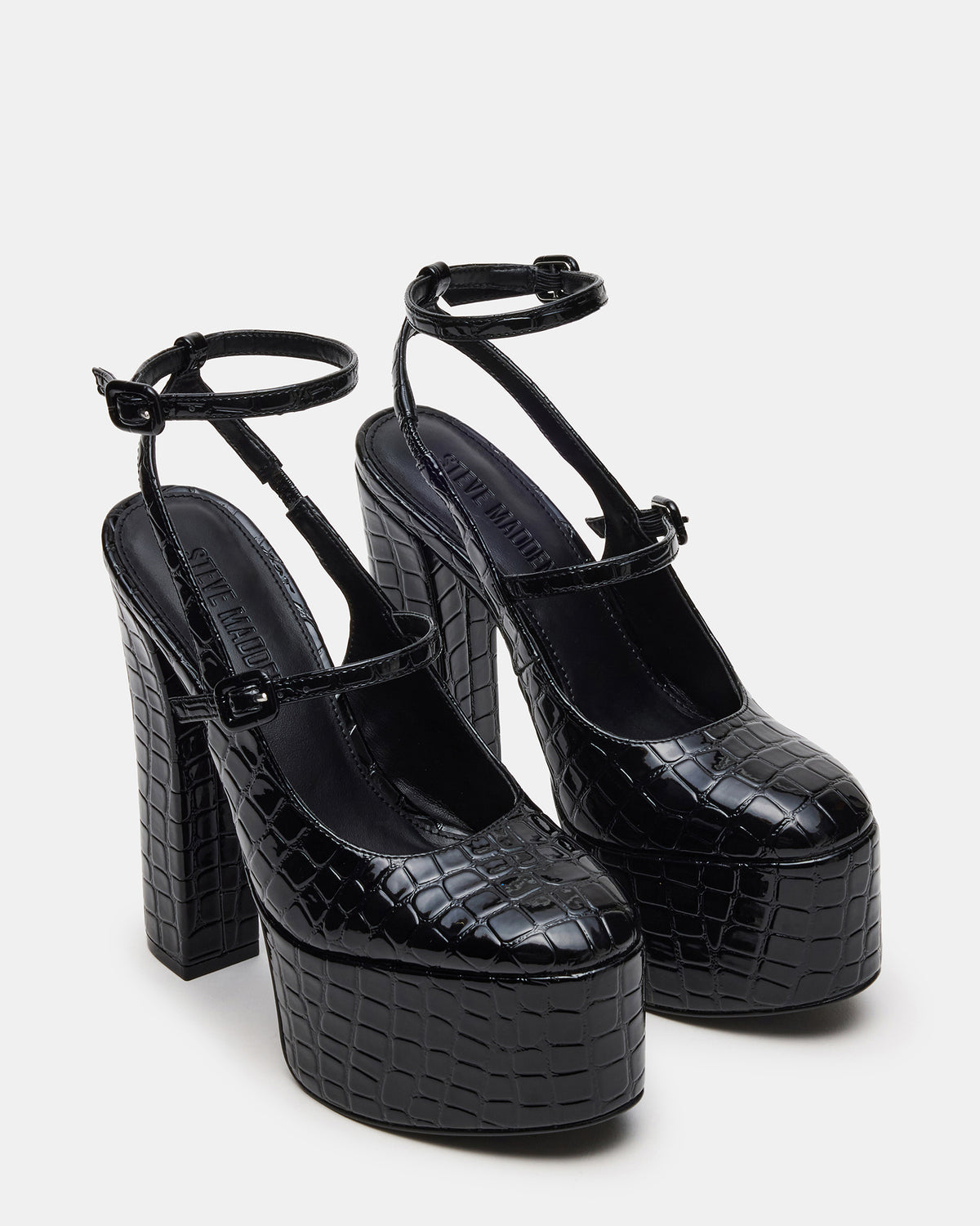 Steve Madden SCOTLYN Black Crocodile Women's Platform Block Heel