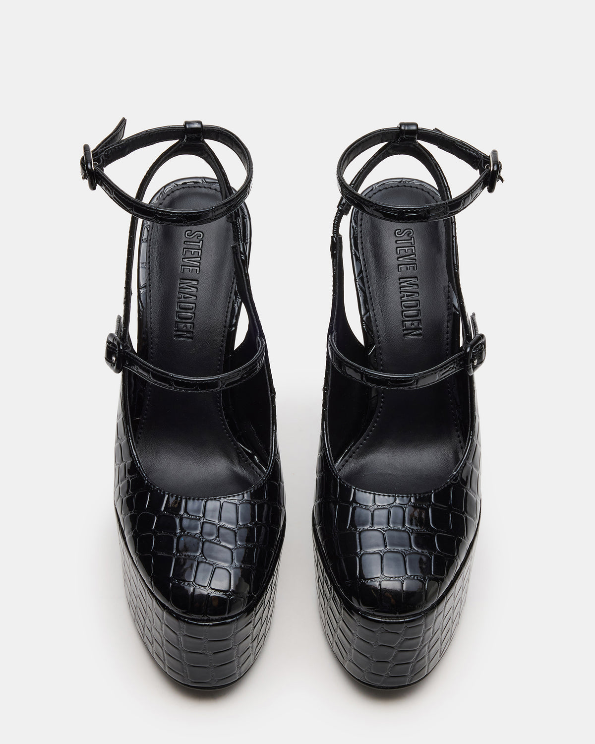 Steve Madden SCOTLYN Black Crocodile Women's Platform Block Heel