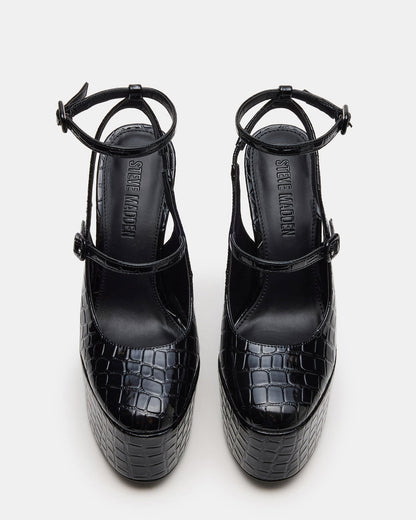 Steve Madden SCOTLYN Black Crocodile Women's Platform Block Heel