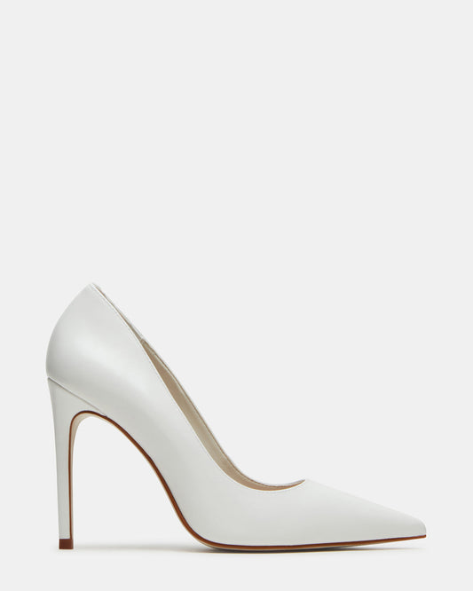 Steve Madden NOIR White Leather Pointed-Toe Stiletto Pump Women's Heels