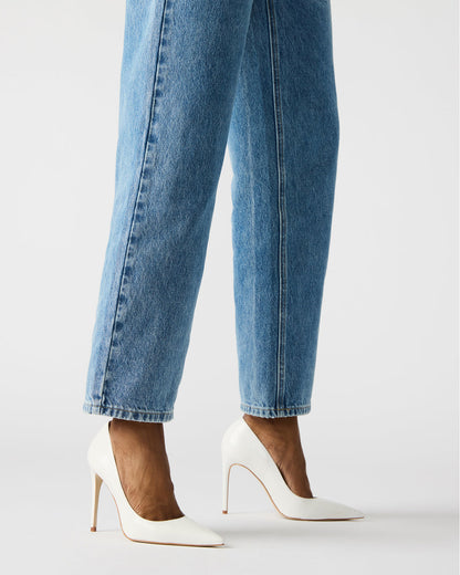 Steve Madden NOIR White Leather Pointed-Toe Stiletto Pump Women's Heels