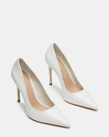 Steve Madden NOIR White Leather Pointed-Toe Stiletto Pump Women's Heels