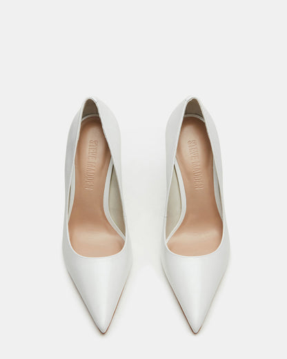 Steve Madden NOIR White Leather Pointed-Toe Stiletto Pump Women's Heels