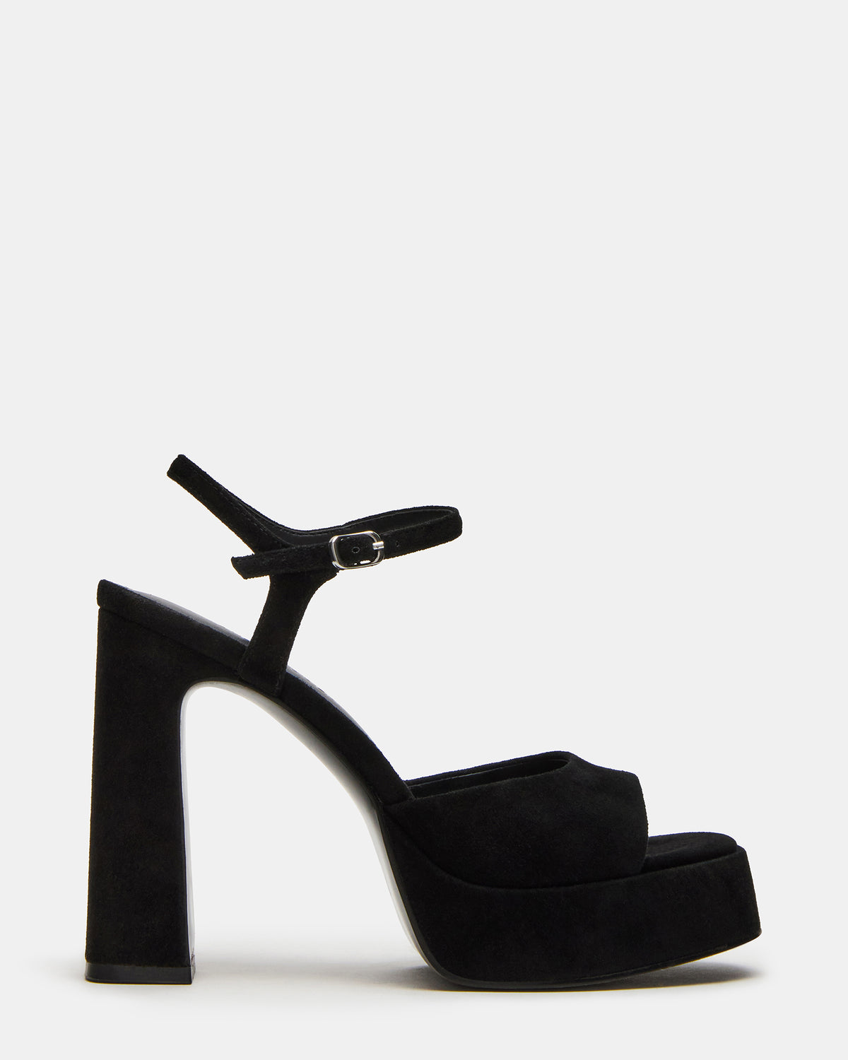 Steve Madden LINADRA Black Suede Women's Platform Square-Toe Strappy Heel