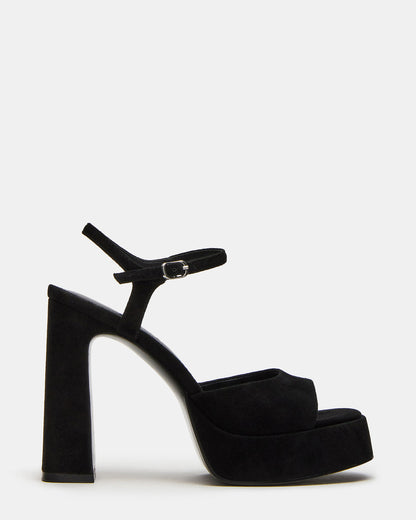Steve Madden LINADRA Black Suede Women's Platform Square-Toe Strappy Heel