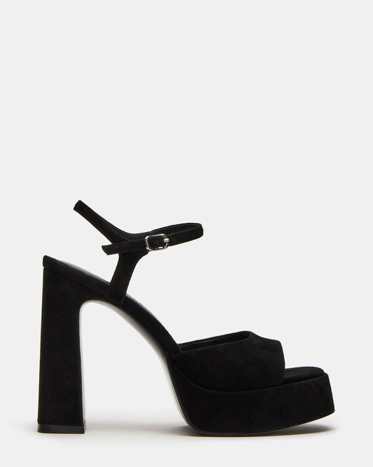 Steve Madden LINADRA Black Suede Women's Platform Square-Toe Strappy Heel