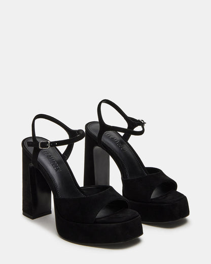 Steve Madden LINADRA Black Suede Women's Platform Square-Toe Strappy Heel