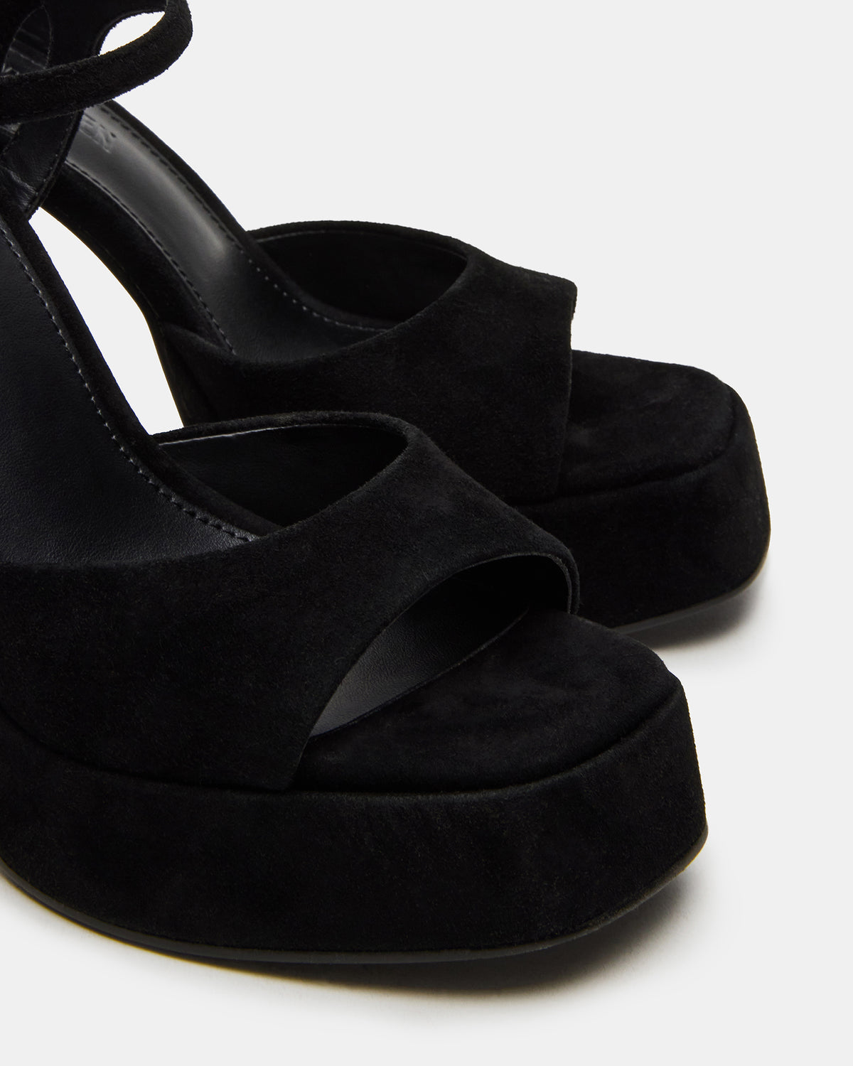 Steve Madden LINADRA Black Suede Women's Platform Square-Toe Strappy Heel