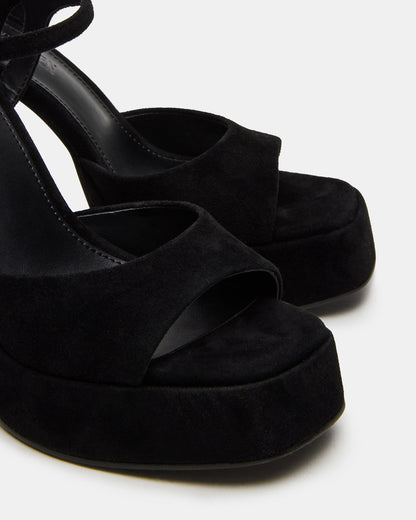 Steve Madden LINADRA Black Suede Women's Platform Square-Toe Strappy Heel