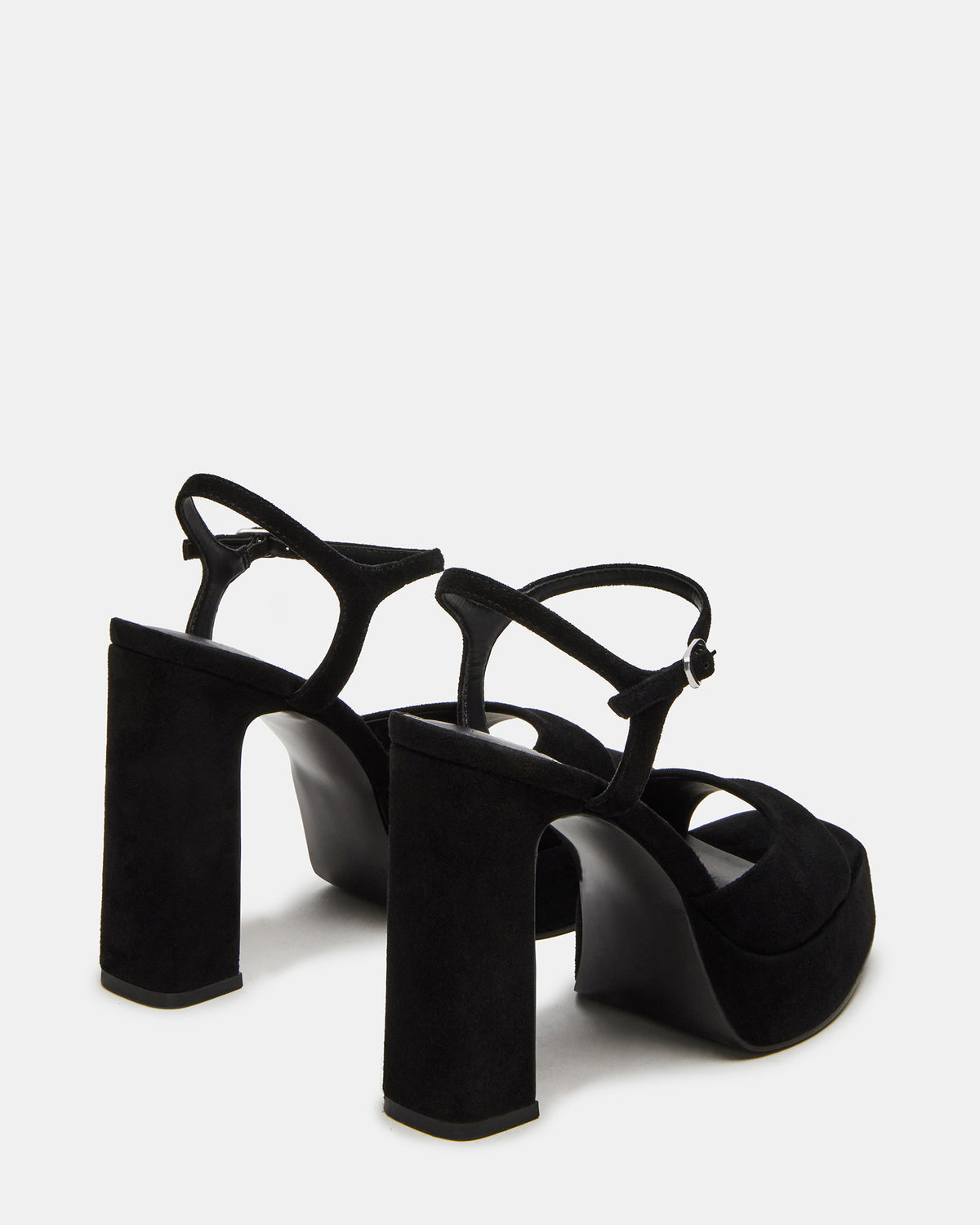Steve Madden LINADRA Black Suede Women's Platform Square-Toe Strappy Heel