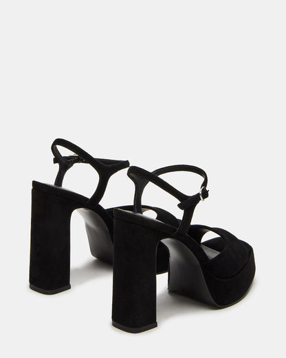 Steve Madden LINADRA Black Suede Women's Platform Square-Toe Strappy Heel