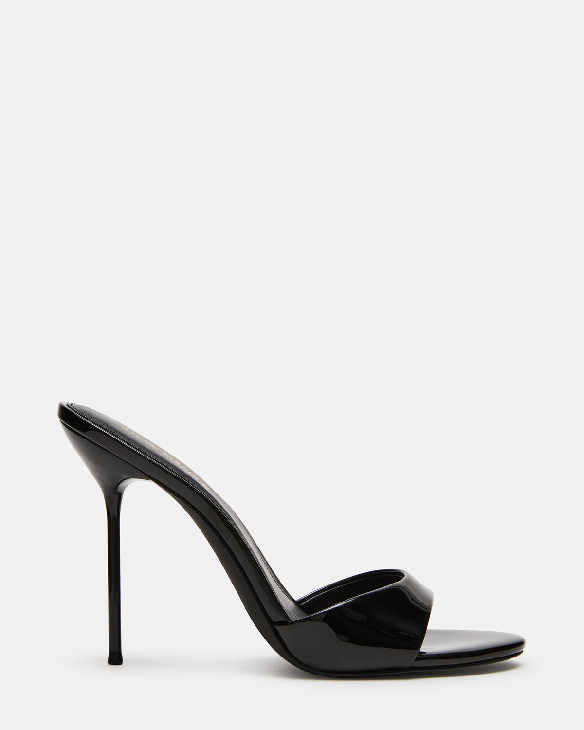 Steve Madden DAVINA Black Patent Rounded Open-Toe Mule Stiletto Women's Heel