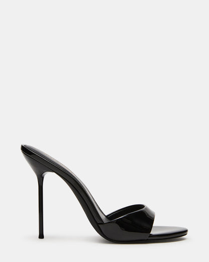 Steve Madden DAVINA Black Patent Rounded Open-Toe Mule Stiletto Women's Heel