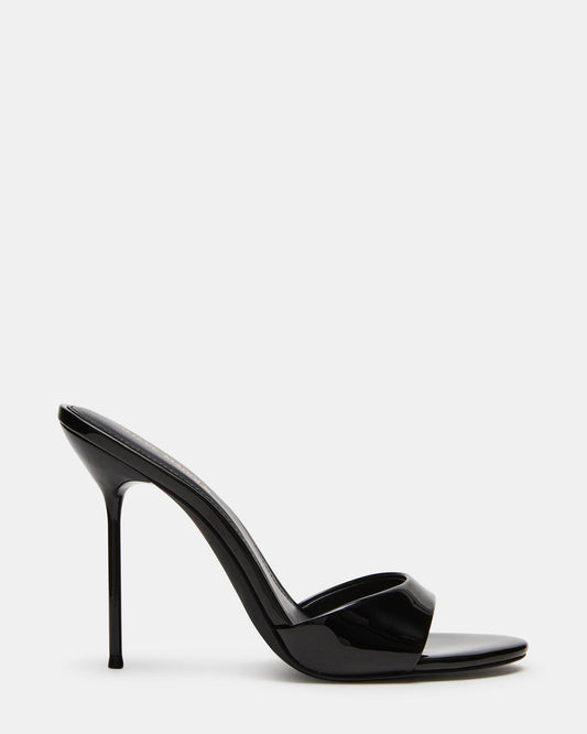 Steve Madden DAVINA Black Patent Rounded Open-Toe Mule Stiletto Women's Heel