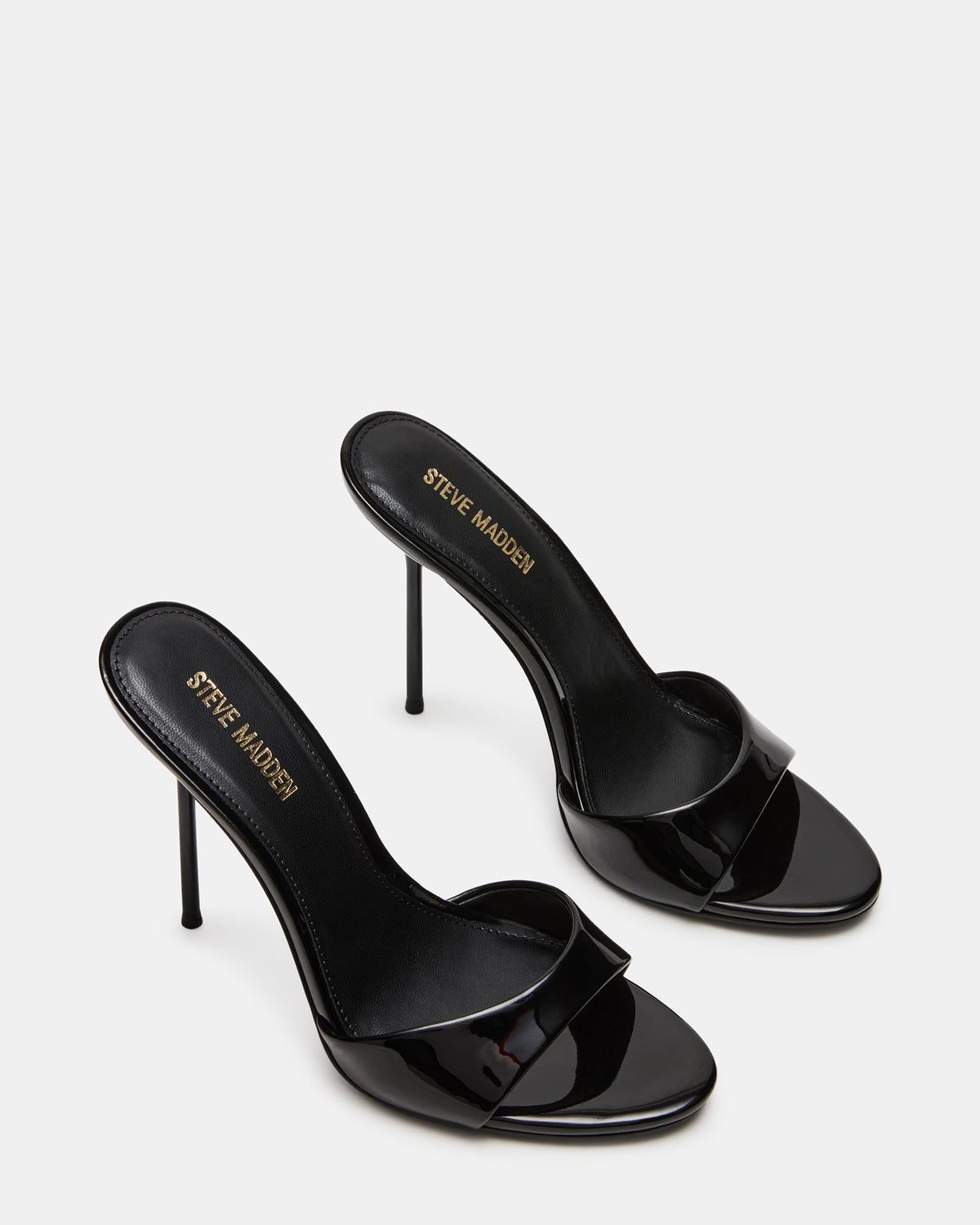 Steve Madden DAVINA Black Patent Rounded Open-Toe Mule Stiletto Women's Heel