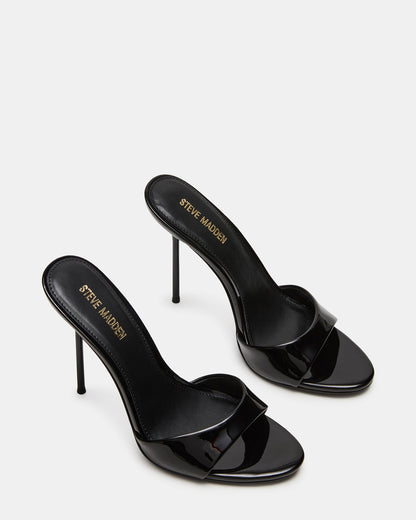 Steve Madden DAVINA Black Patent Rounded Open-Toe Mule Stiletto Women's Heel
